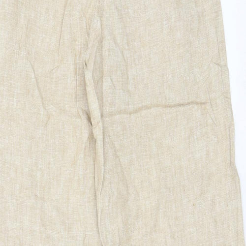 Marks and Spencer Womens Beige Linen Trousers Size 8 L30 in Regular Hook & Eye - Pockets, Belt Loops, Pleated, Belted