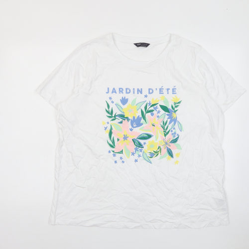 Marks and Spencer Womens White Camel Basic T-Shirt Size 22 Crew Neck - Jardin D'ete