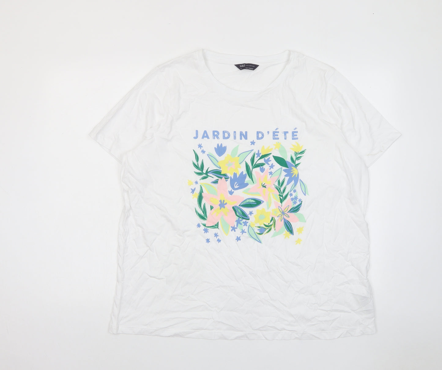 Marks and Spencer Womens White Camel Basic T-Shirt Size 22 Crew Neck - Jardin D'ete