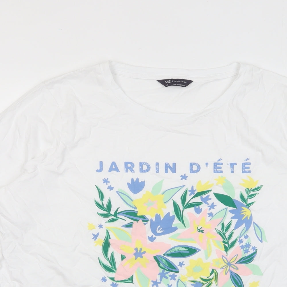 Marks and Spencer Womens White Camel Basic T-Shirt Size 22 Crew Neck - Jardin D'ete