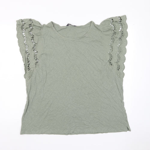 Marks and Spencer Womens Green Cotton Basic T-Shirt Size 22 Crew Neck - Embroided