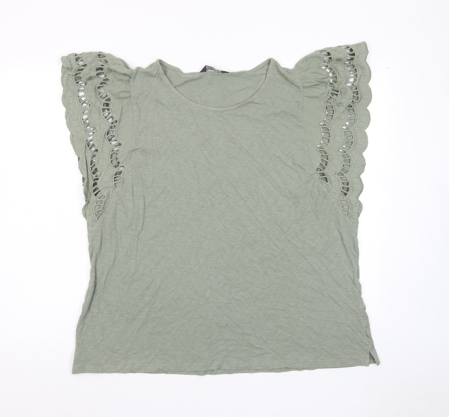 Marks and Spencer Womens Green Cotton Basic T-Shirt Size 22 Crew Neck - Embroided