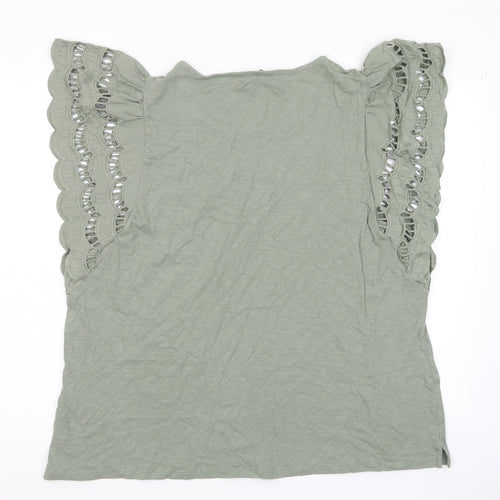 Marks and Spencer Womens Green Cotton Basic T-Shirt Size 22 Crew Neck - Embroided