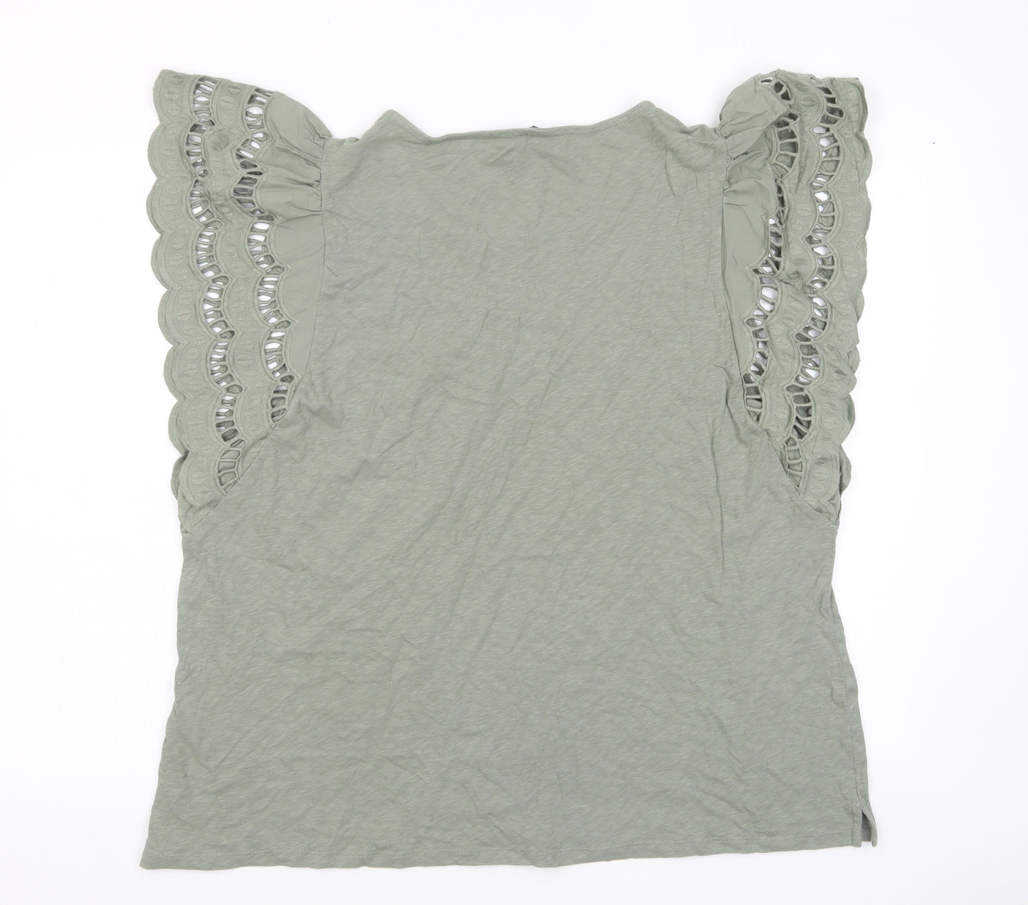 Marks and Spencer Womens Green Cotton Basic T-Shirt Size 22 Crew Neck - Embroided