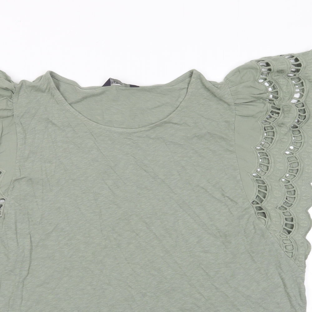 Marks and Spencer Womens Green Cotton Basic T-Shirt Size 22 Crew Neck - Embroided