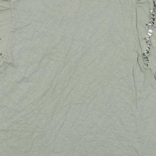 Marks and Spencer Womens Green Cotton Basic T-Shirt Size 22 Crew Neck - Embroided