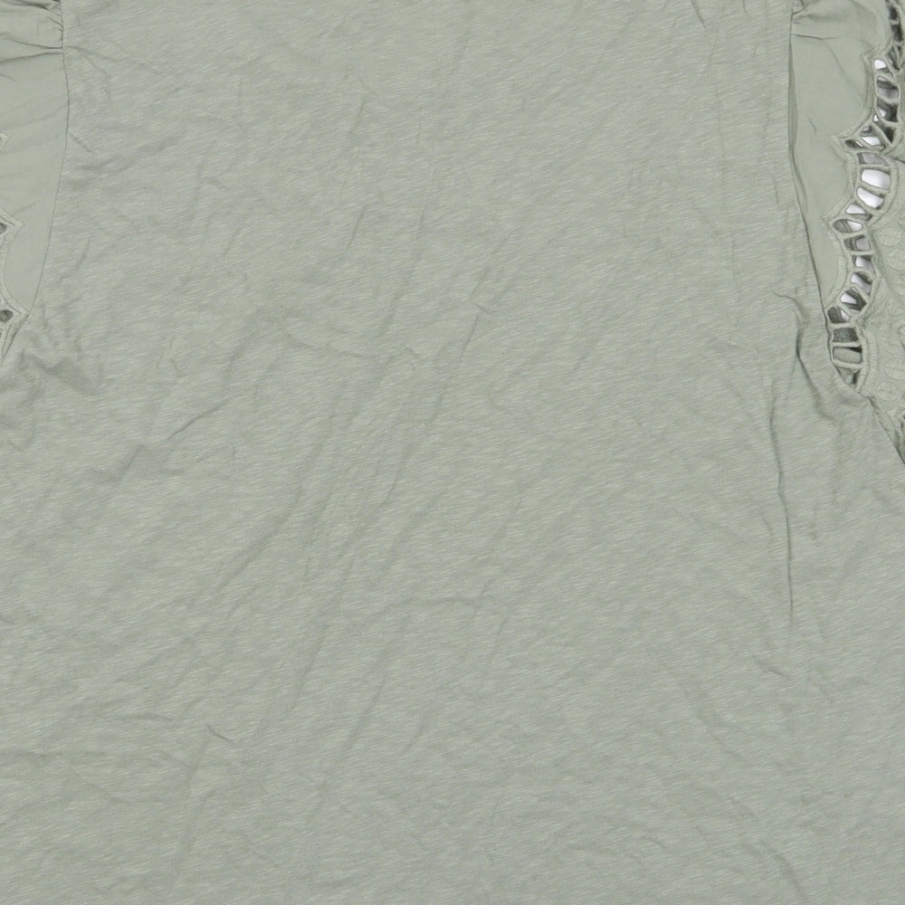 Marks and Spencer Womens Green Cotton Basic T-Shirt Size 22 Crew Neck - Embroided