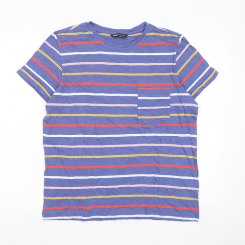 Marks and Spencer Womens Multicoloured Striped Cotton Basic T-Shirt Size 12 Crew Neck - Pocket