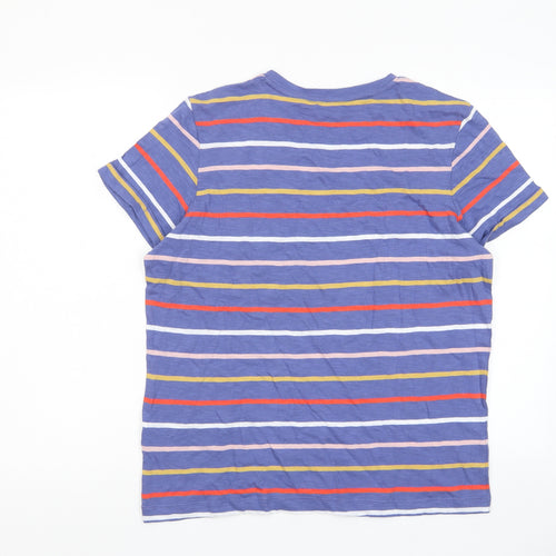 Marks and Spencer Womens Multicoloured Striped Cotton Basic T-Shirt Size 12 Crew Neck - Pocket