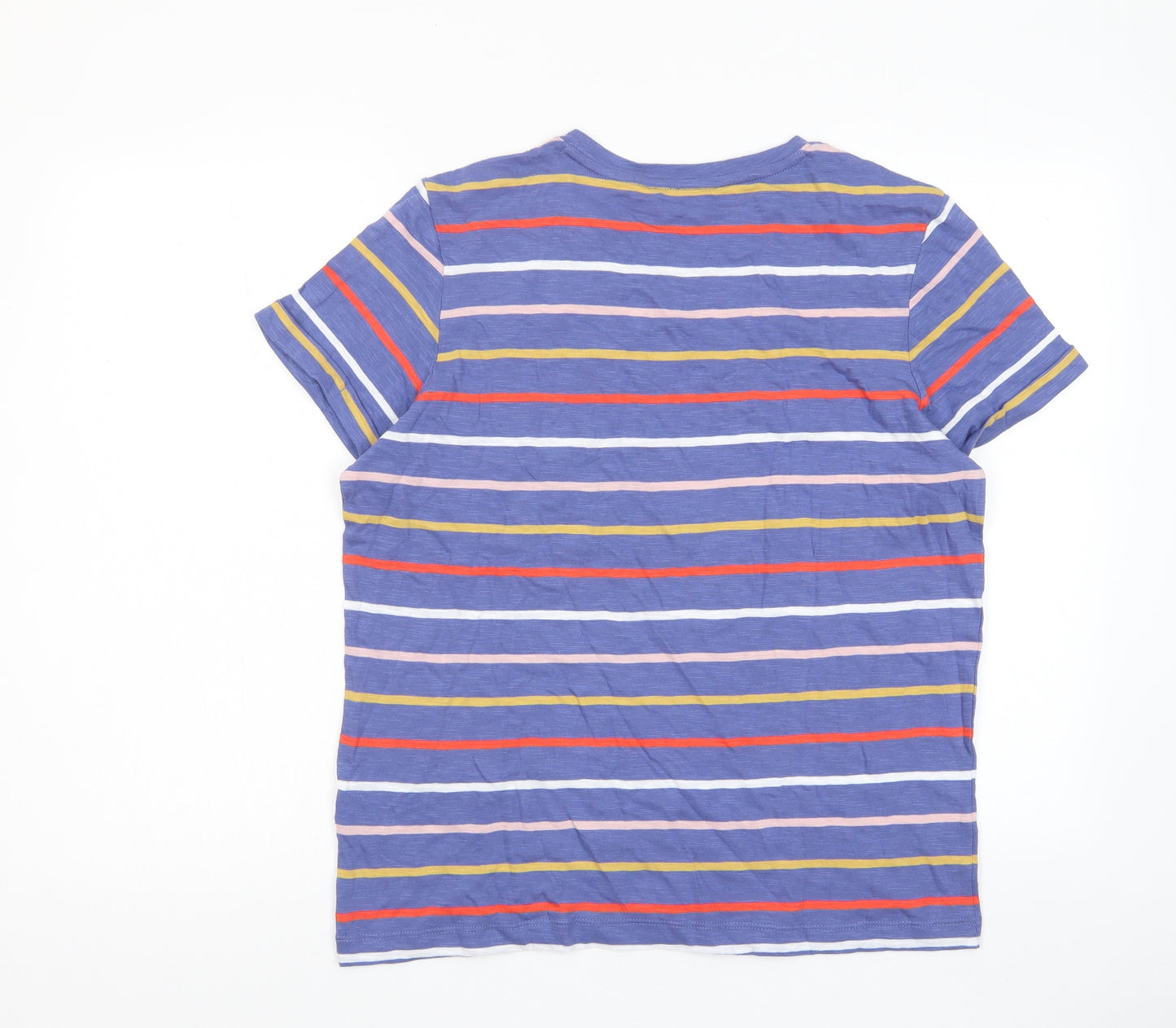 Marks and Spencer Womens Multicoloured Striped Cotton Basic T-Shirt Size 12 Crew Neck - Pocket