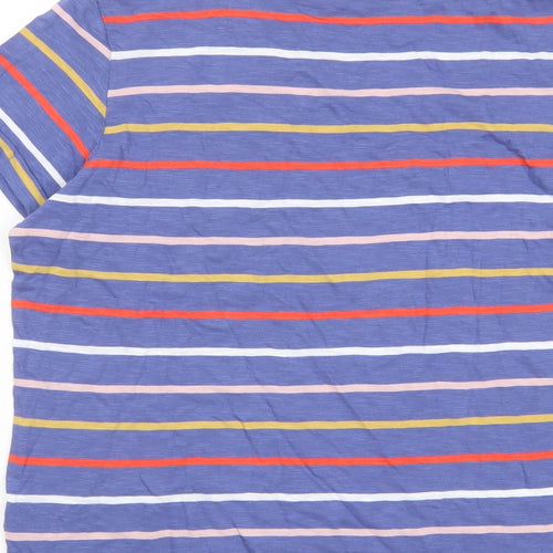 Marks and Spencer Womens Multicoloured Striped Cotton Basic T-Shirt Size 12 Crew Neck - Pocket