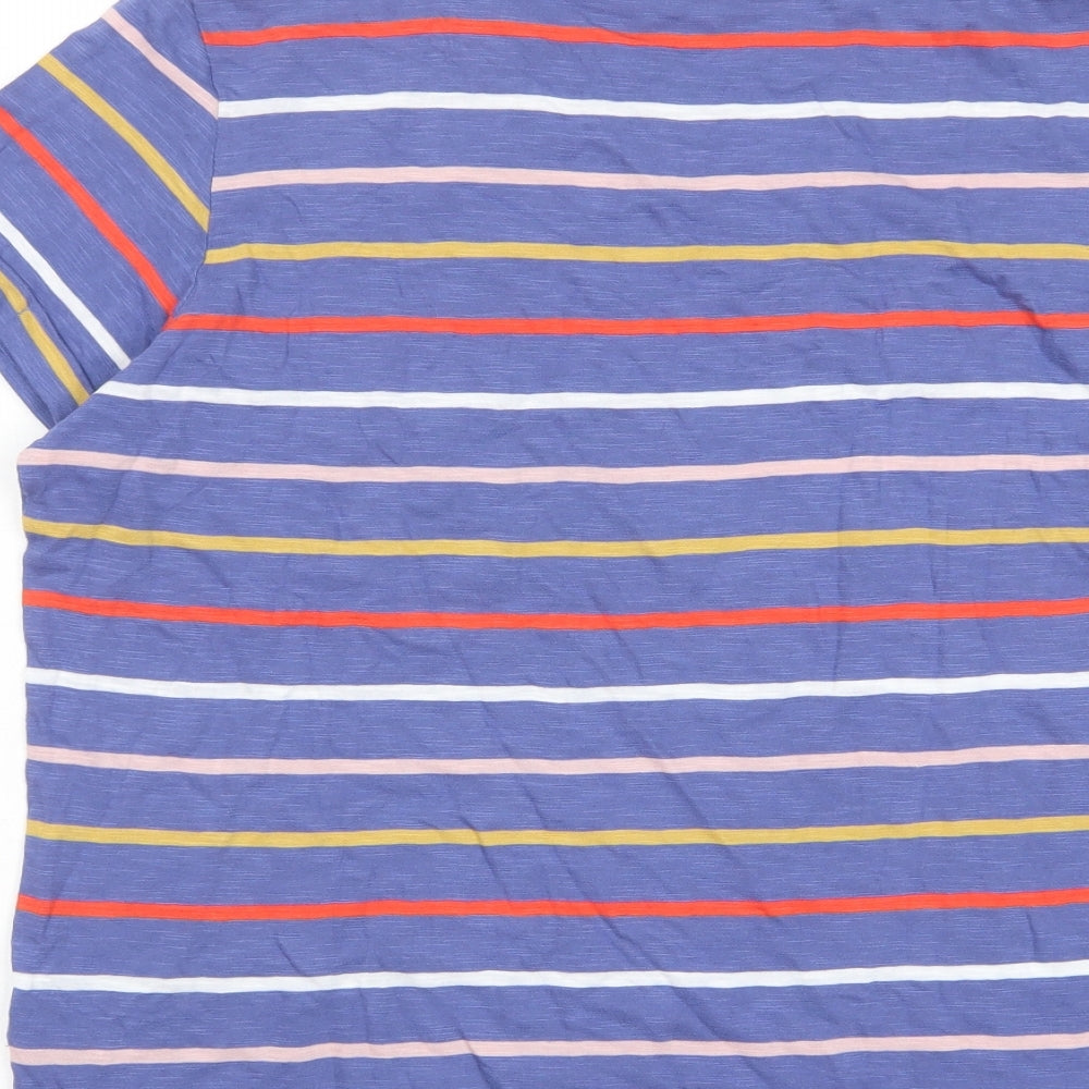 Marks and Spencer Womens Multicoloured Striped Cotton Basic T-Shirt Size 12 Crew Neck - Pocket