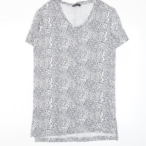 Marks and Spencer Womens Grey Animal Print Viscose T-Shirt Dress Size 8 V-Neck Pullover