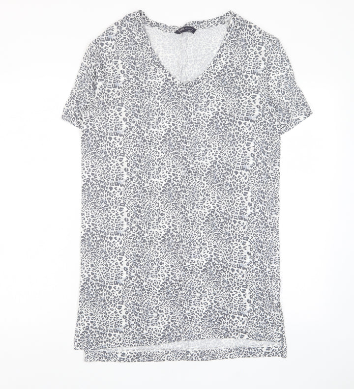Marks and Spencer Womens Grey Animal Print Viscose T-Shirt Dress Size 8 V-Neck Pullover