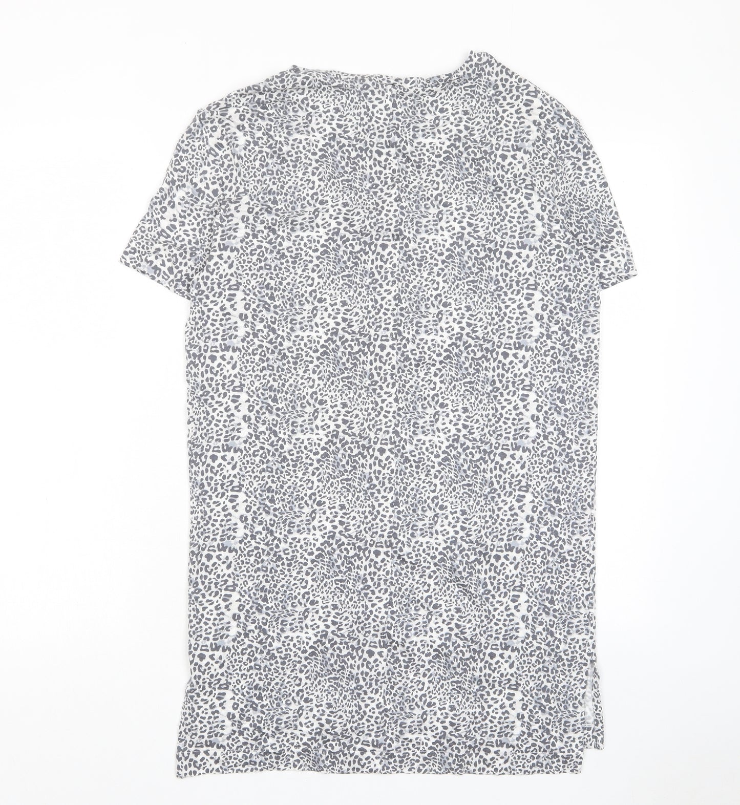 Marks and Spencer Womens Grey Animal Print Viscose T-Shirt Dress Size 8 V-Neck Pullover