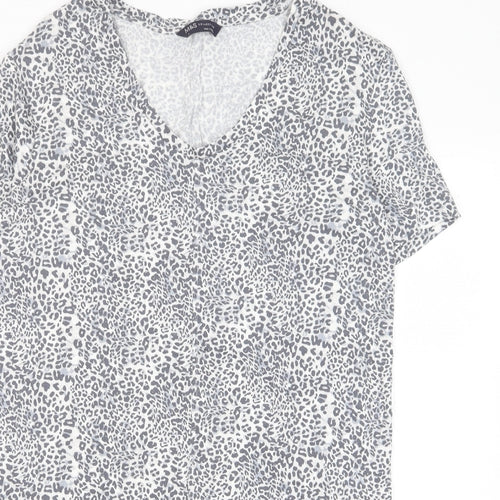 Marks and Spencer Womens Grey Animal Print Viscose T-Shirt Dress Size 8 V-Neck Pullover