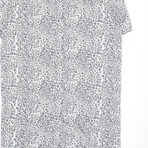 Marks and Spencer Womens Grey Animal Print Viscose T-Shirt Dress Size 8 V-Neck Pullover