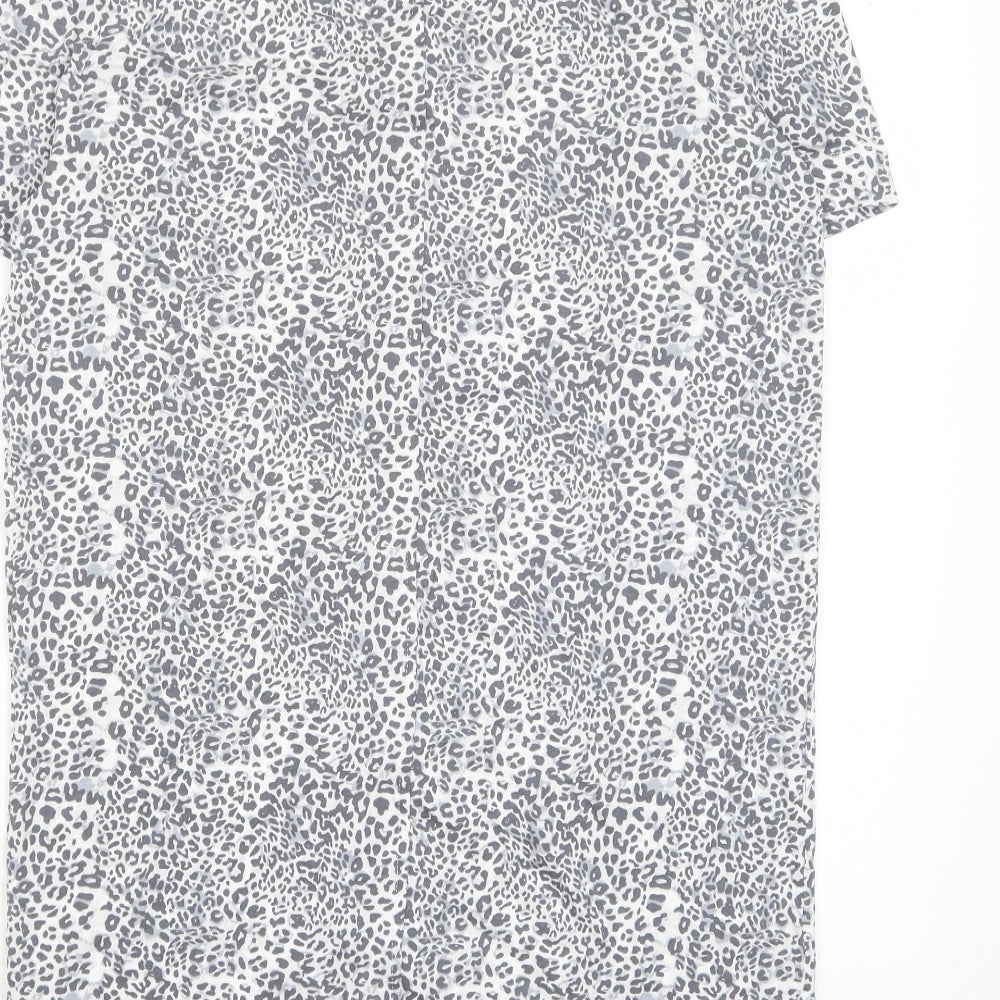 Marks and Spencer Womens Grey Animal Print Viscose T-Shirt Dress Size 8 V-Neck Pullover