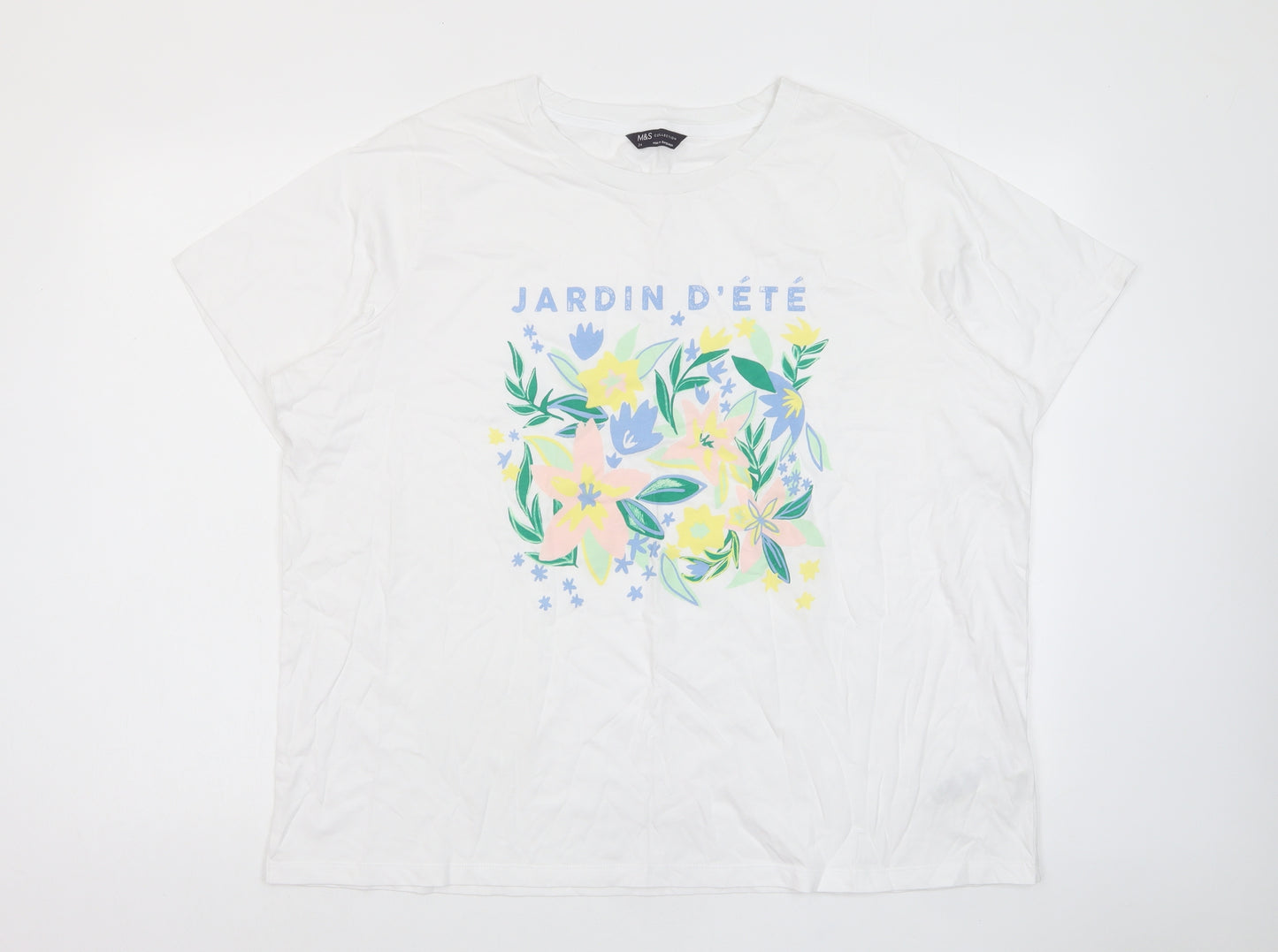 Marks and Spencer Womens White Cotton Basic T-Shirt Size 24 Crew Neck - Jardin D'ete