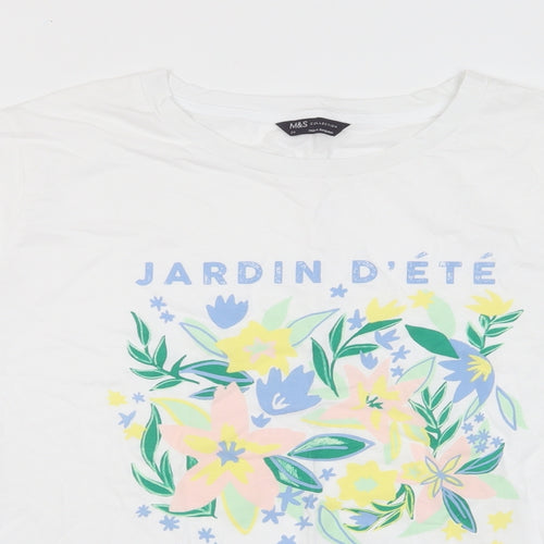Marks and Spencer Womens White Cotton Basic T-Shirt Size 24 Crew Neck - Jardin D'ete