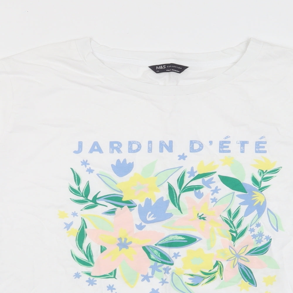 Marks and Spencer Womens White Cotton Basic T-Shirt Size 24 Crew Neck - Jardin D'ete