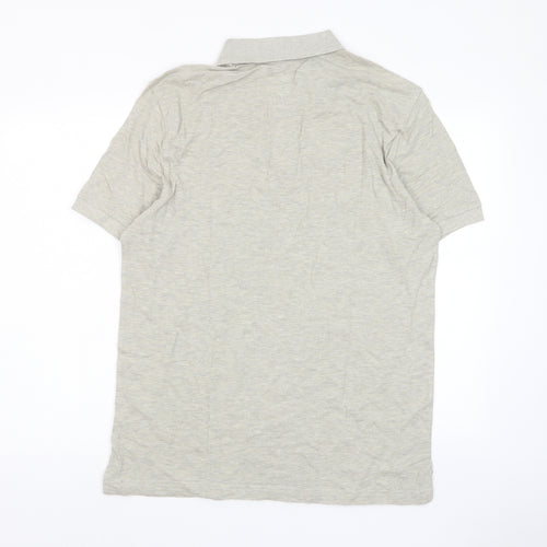 Marks and Spencer Mens Grey Cotton Polo Size L Collared Button