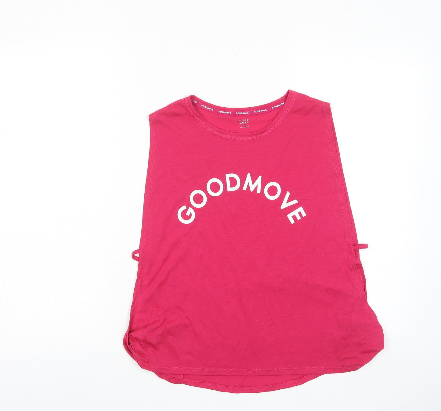 GOODMOVE Womens Pink Polyester Basic Tank Size 12 Crew Neck Pullover - Logo