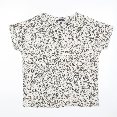 Marks and Spencer Womens White Animal Print Linen Basic T-Shirt Size 12 Crew Neck