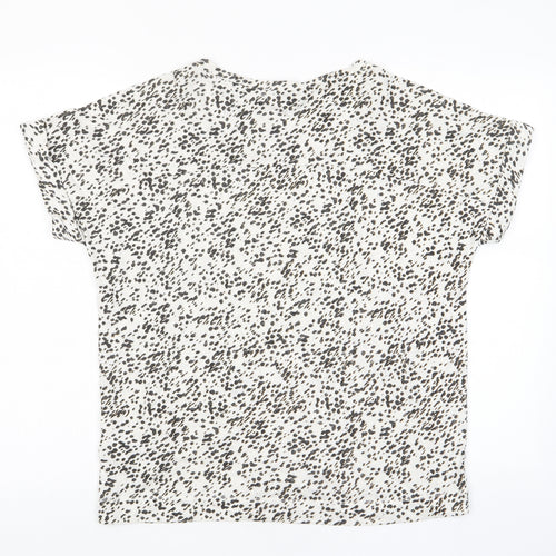 Marks and Spencer Womens White Animal Print Linen Basic T-Shirt Size 12 Crew Neck