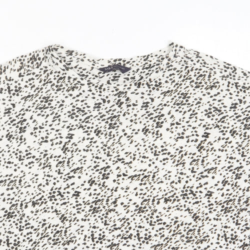 Marks and Spencer Womens White Animal Print Linen Basic T-Shirt Size 12 Crew Neck