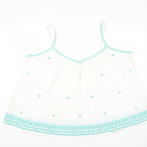 Marks and Spencer Womens Ivory Cotton Basic Tank Size 22 Scoop Neck - Embroided, Pleated