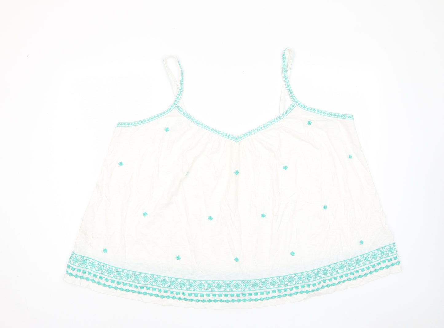 Marks and Spencer Womens Ivory Cotton Basic Tank Size 22 Scoop Neck - Embroided, Pleated