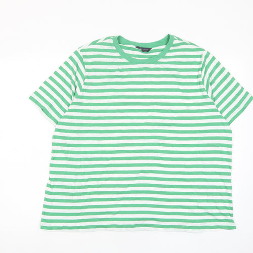 Marks and Spencer Womens Green Striped Cotton Basic T-Shirt Size 22 Crew Neck