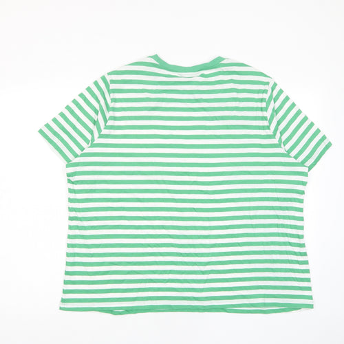 Marks and Spencer Womens Green Striped Cotton Basic T-Shirt Size 22 Crew Neck