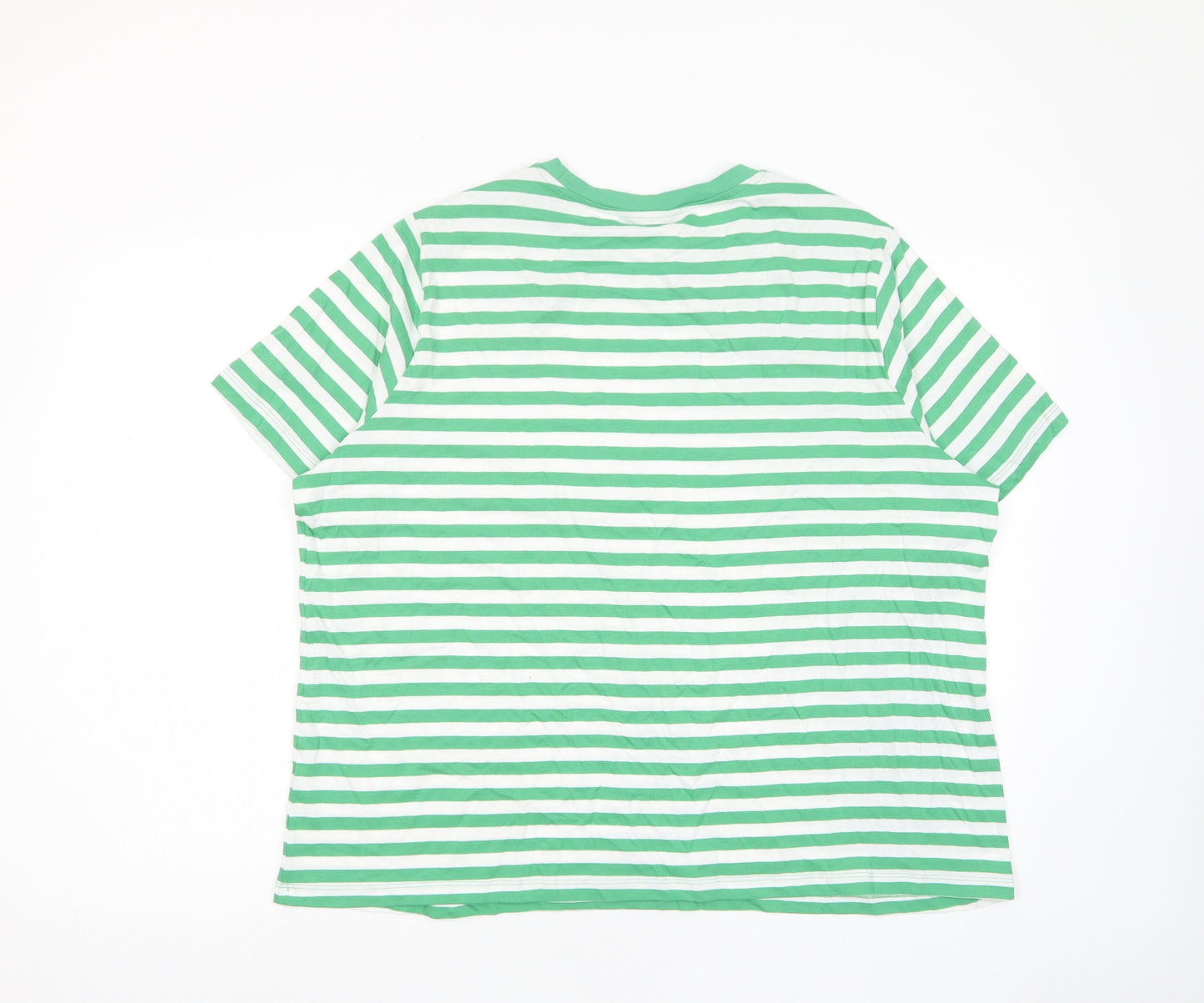 Marks and Spencer Womens Green Striped Cotton Basic T-Shirt Size 22 Crew Neck