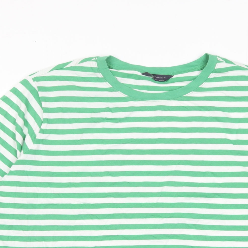 Marks and Spencer Womens Green Striped Cotton Basic T-Shirt Size 22 Crew Neck