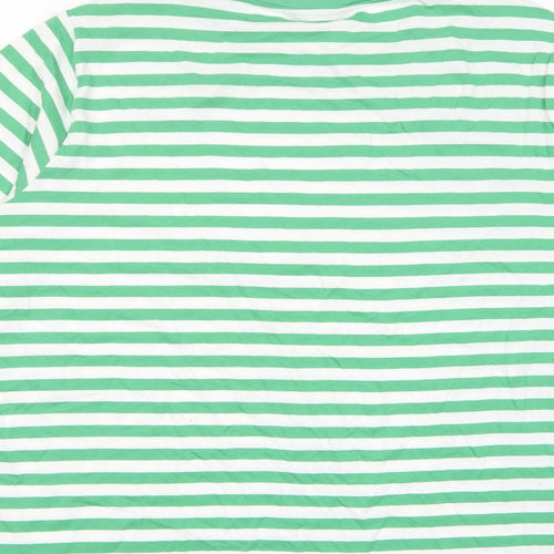 Marks and Spencer Womens Green Striped Cotton Basic T-Shirt Size 22 Crew Neck