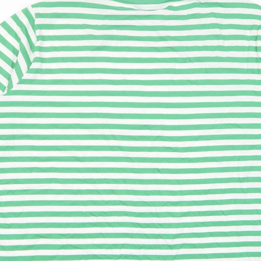 Marks and Spencer Womens Green Striped Cotton Basic T-Shirt Size 22 Crew Neck