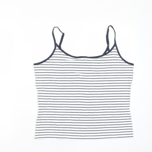 Marks and Spencer Womens White Striped Cotton Camisole Tank Size 16 Scoop Neck