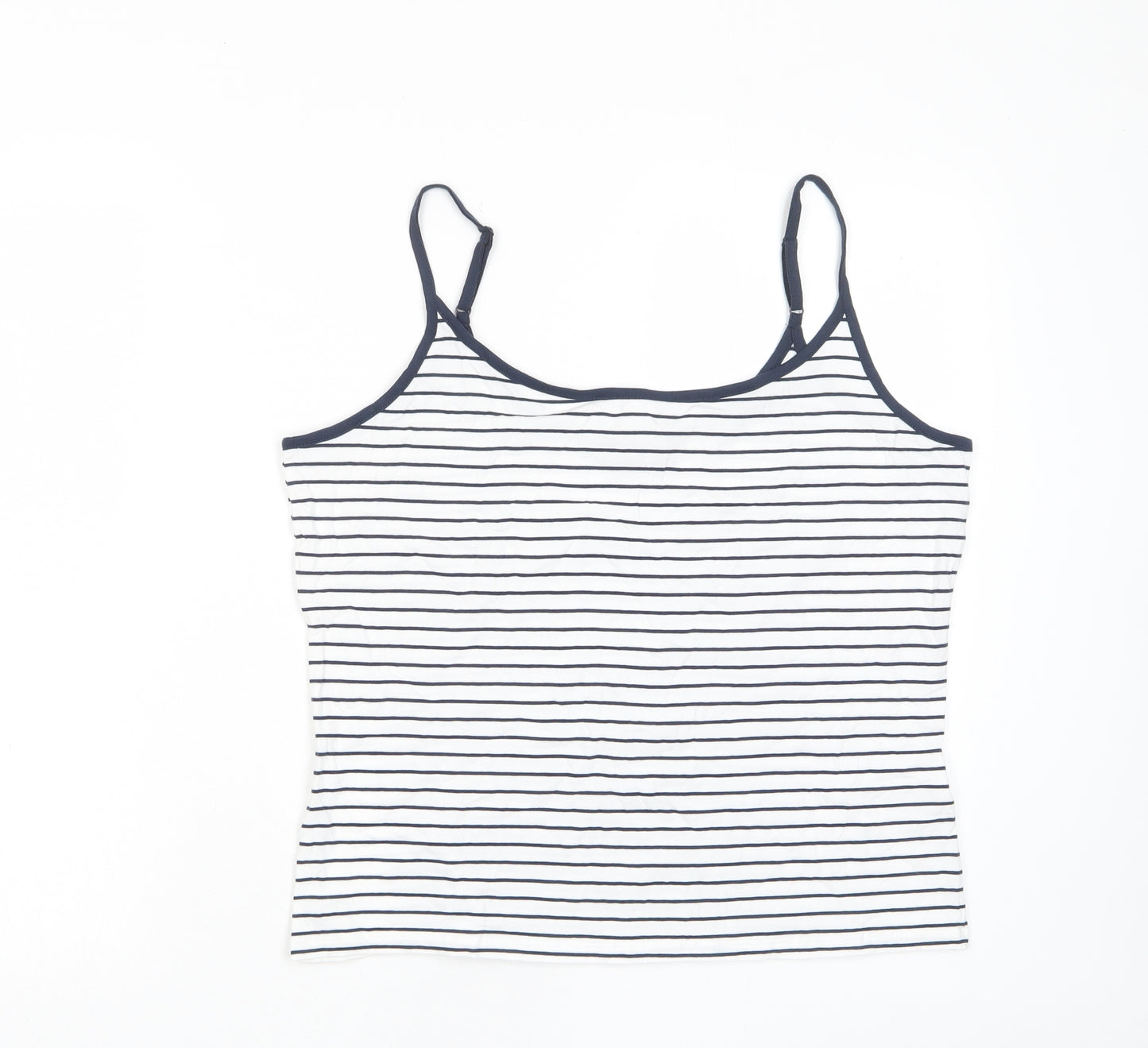 Marks and Spencer Womens White Striped Cotton Camisole Tank Size 16 Scoop Neck