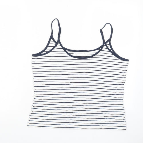 Marks and Spencer Womens White Striped Cotton Camisole Tank Size 16 Scoop Neck