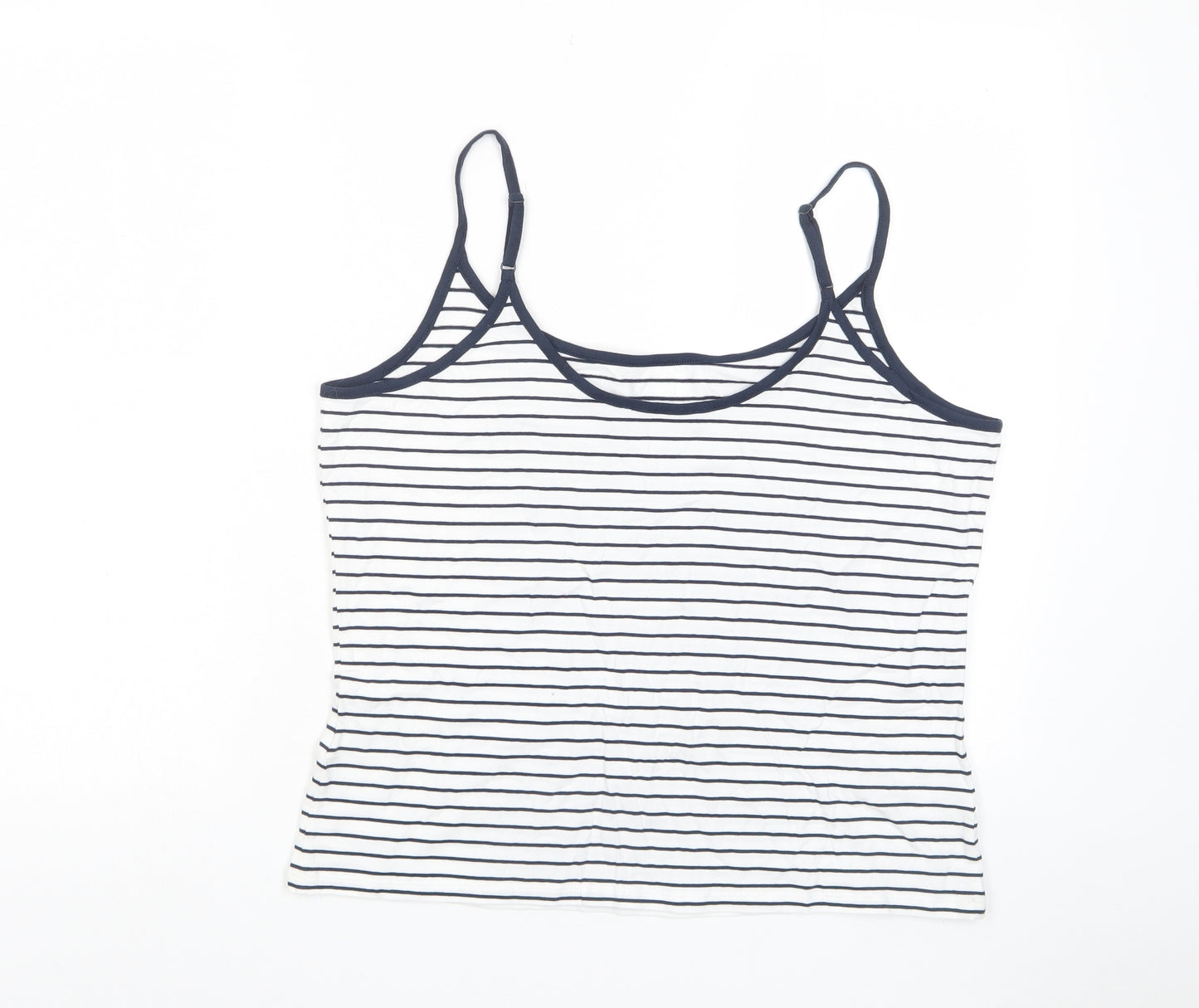 Marks and Spencer Womens White Striped Cotton Camisole Tank Size 16 Scoop Neck
