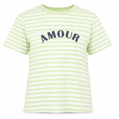 Marks and Spencer Womens Green Striped Cotton Basic T-Shirt Size 6 Crew Neck - Amour