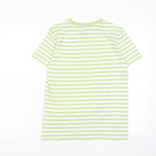 Marks and Spencer Womens Green Striped Cotton Basic T-Shirt Size 6 Crew Neck - Amour