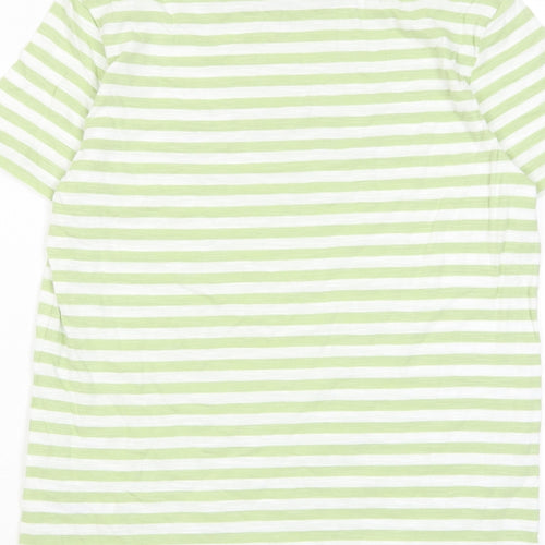 Marks and Spencer Womens Green Striped Cotton Basic T-Shirt Size 6 Crew Neck - Amour