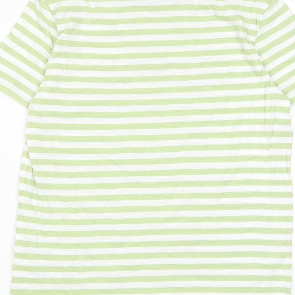 Marks and Spencer Womens Green Striped Cotton Basic T-Shirt Size 6 Crew Neck - Amour