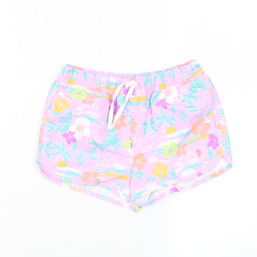 Marks and Spencer Girls Multicoloured Floral Polyester Sweat Shorts Size 7-8 Years Regular Drawstring - Swim shorts
