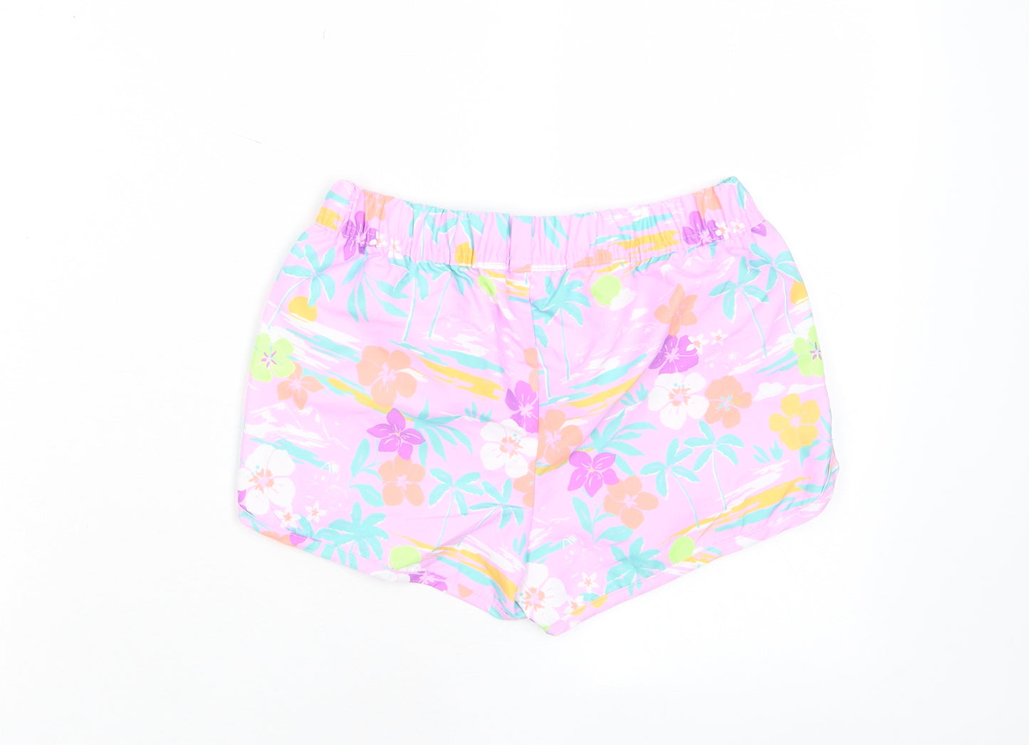 Marks and Spencer Girls Multicoloured Floral Polyester Sweat Shorts Size 7-8 Years Regular Drawstring - Swim shorts