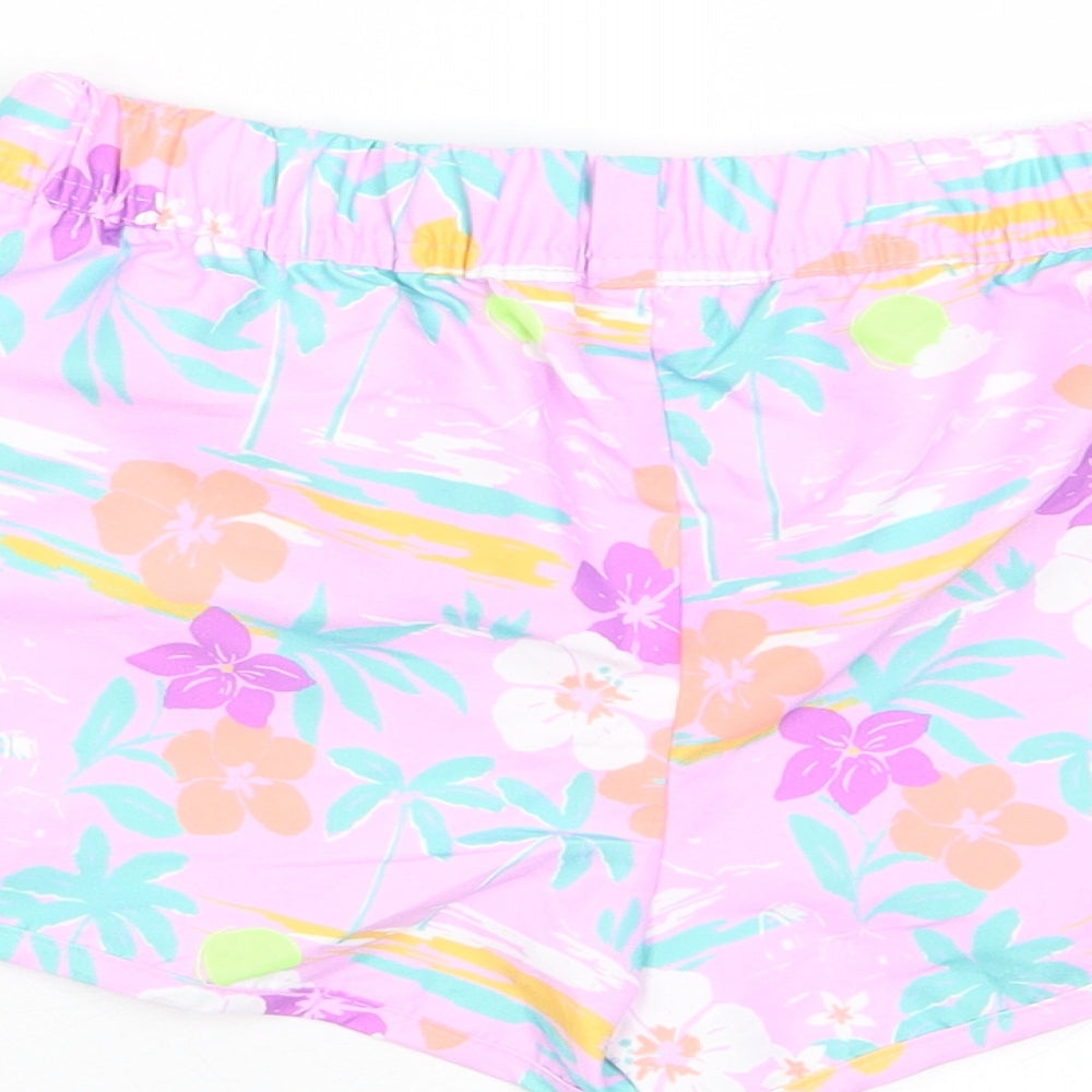 Marks and Spencer Girls Multicoloured Floral Polyester Sweat Shorts Size 7-8 Years Regular Drawstring - Swim shorts
