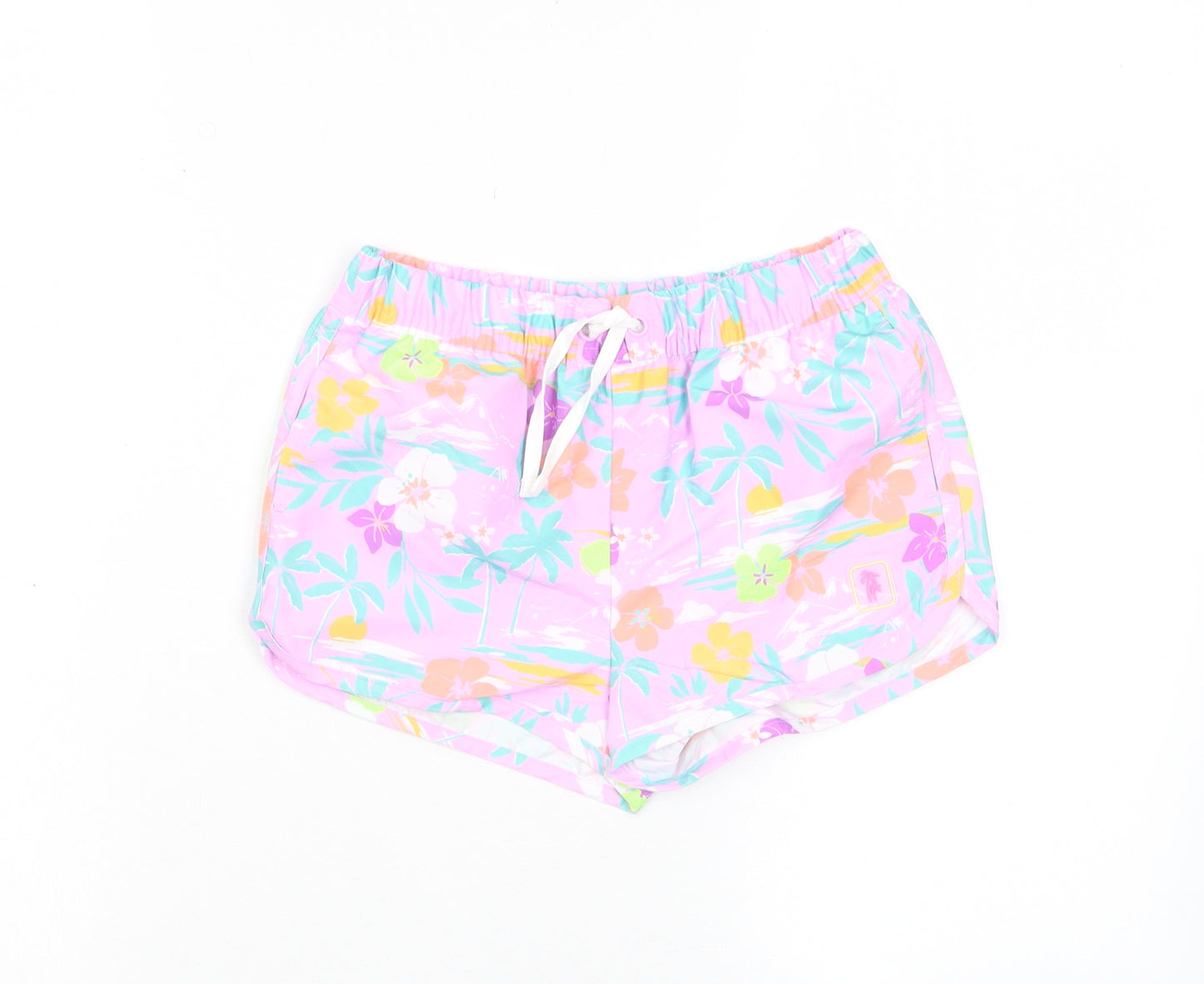 Marks and Spencer Girls Multicoloured Floral Polyester Sweat Shorts Size 7-8 Years Regular Drawstring - Swim shorts